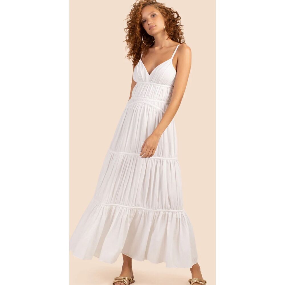 Trina Turk GEMMA DRESS White Tiered Maxi Sun Dress Size 12 Nwt